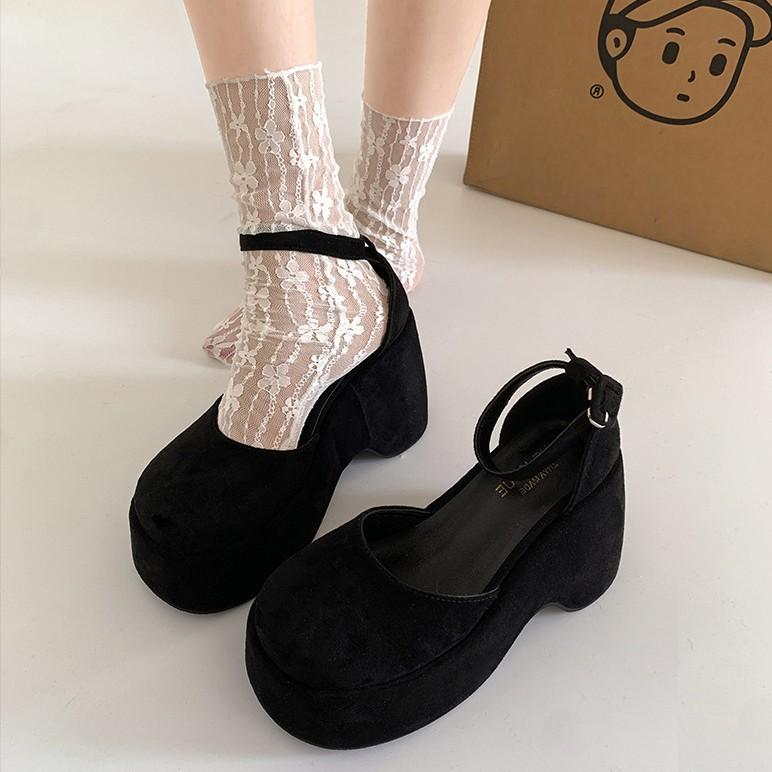 Fashion temperament French black thick-soled shallow-mouth single shoes women's summer 2025 new models with skirts to increase the height of Mary