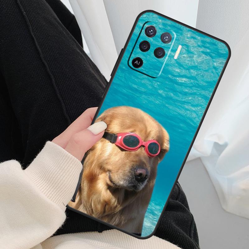 Cartoon Golden Retriever Dog Case For Oppo A17 A57 A77 A40 A78 A54 A74 A94 A76 A16 A96 A18 A60 A80 A38 A58 A98 A15 A5 Pro