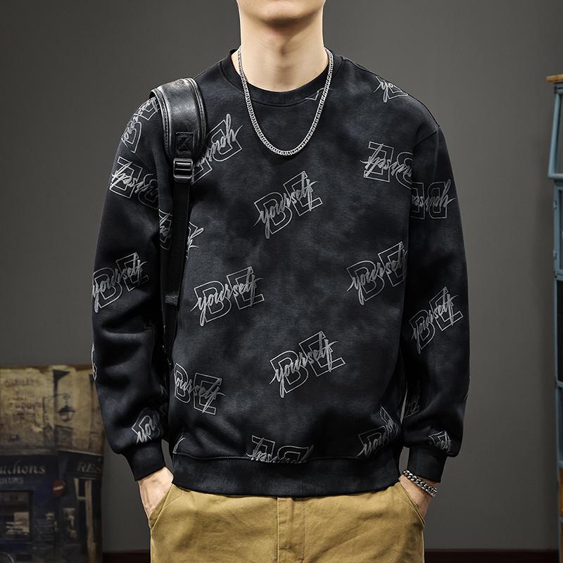 

Американский ретро-стираемый принтованный свитер мужской осенний тяжелый облачный принт свободный круглый вырез длинный рукав повседневное пальто Tide M чёрный