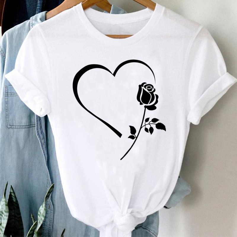 (Asian Size)  Clothing Tee Print Lady T Shirt sweet flower trend 90s Fashion Women Casual Top Short Sleeve Female Graphic T-shirts