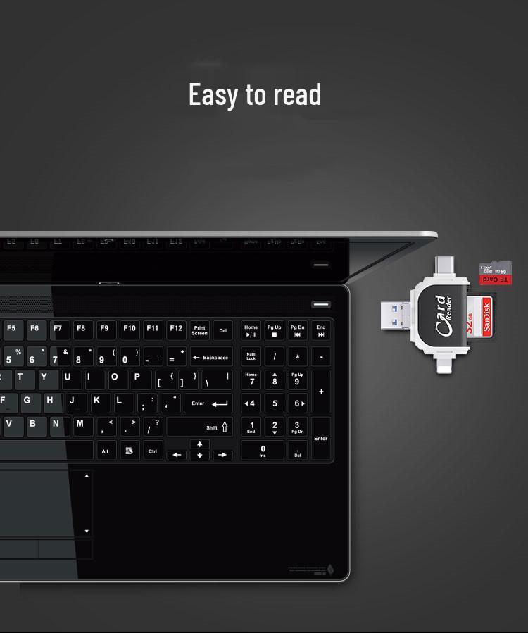 Four-in-One Multi-Function Card Reader for Apple & Android Phones: TF & SD Compatible