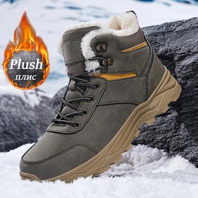 Botas de neve masculinas de alta qualidade, botas de caminhada para caminhada, inverno, sapatos de pelúcia à prova d'água, tênis pretos para escalada, tamanho 39-48