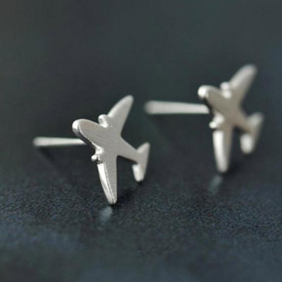Unique Women Airplane Ear Studs Girls Silver Plated Aircraft Earrings Gifts