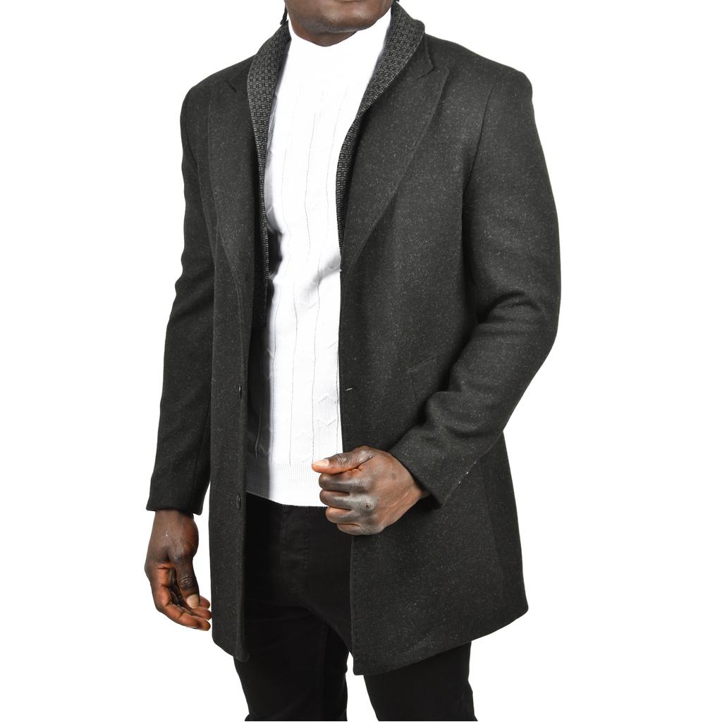 DeepSEA Çift Yaka Yakası Çıkabilen Dar Kesim Düğmeli Uzun Kaşe Kaban 2407001