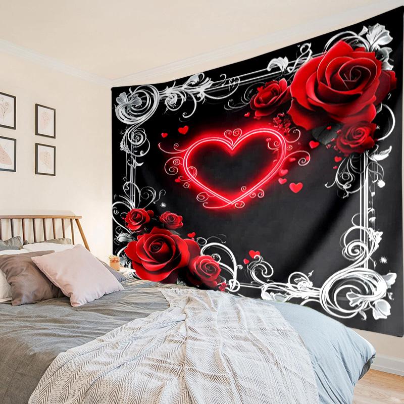 Pink Roses And Hearts Tapestry, Unique Design Tapestry, Wall Decor for Bedroom,Livingroom, Playroom,Heartwarming Fan Holiday Gifts