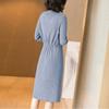 Spring Autumn Lapel Knit Dress Women's Long Loose Tie Sweater Dresses