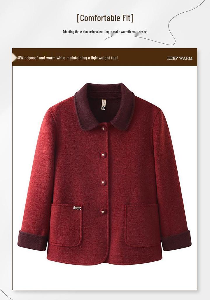 Mom's Spring Woolen Double-Sided Coat: Elegant, Mid-Aged Women's Loose Lapel Top for Spring/Autumn