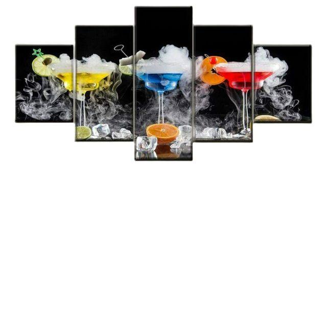 Cocktail Bevanda Frutta Pittura 5 Pezzi Stampa su Tela Immagine Arte da Parete Pittura su Tela Decorazione da Parete per Soggiorno