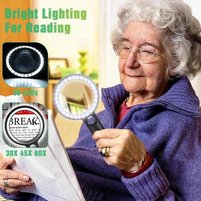 

Лупа з 30 світлодіодами, ручна освітлена лупа для читання, ювелірних виробів, антикваріату, рукоділля, інспекції чорний