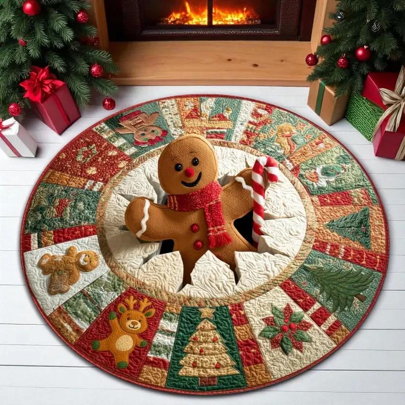 Christmas Gnome 3D Illusion Rug Cute Holiday Round Carpet Festive Xmas Floor Mat Nordic Gnome Christmas Gift Home Decor