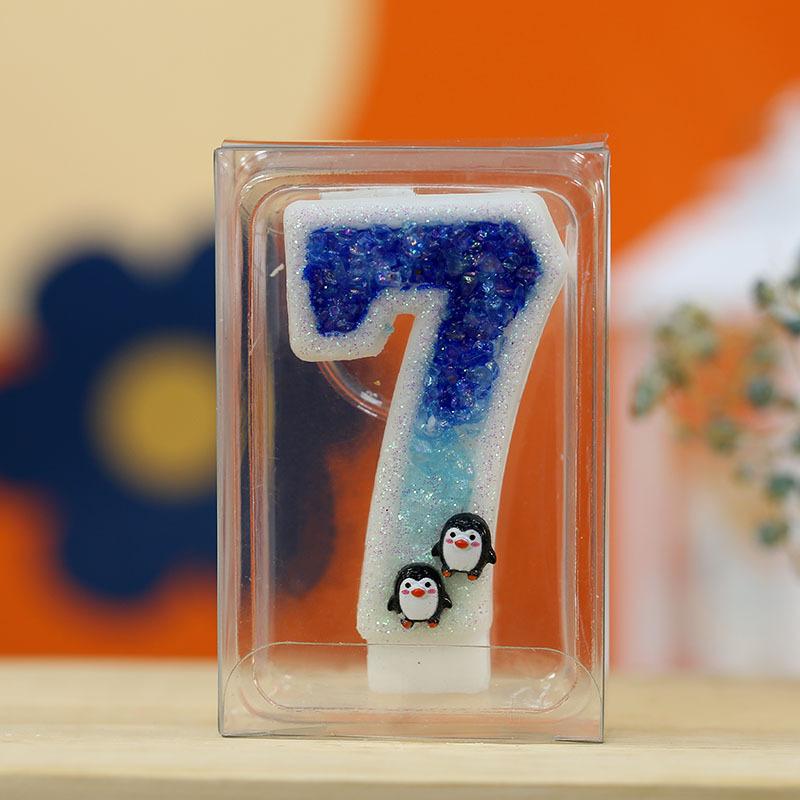 Y Girl's 3D Birthday Candles with Penguin Antarctic Glacier Extended Big 0-9 Number Candle Party Wedding Children's Day Supplies