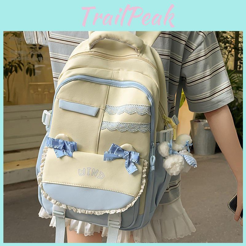 Bow Unisex Nylon Travel Backpack With Color Block Pattern And Compartment Laptop