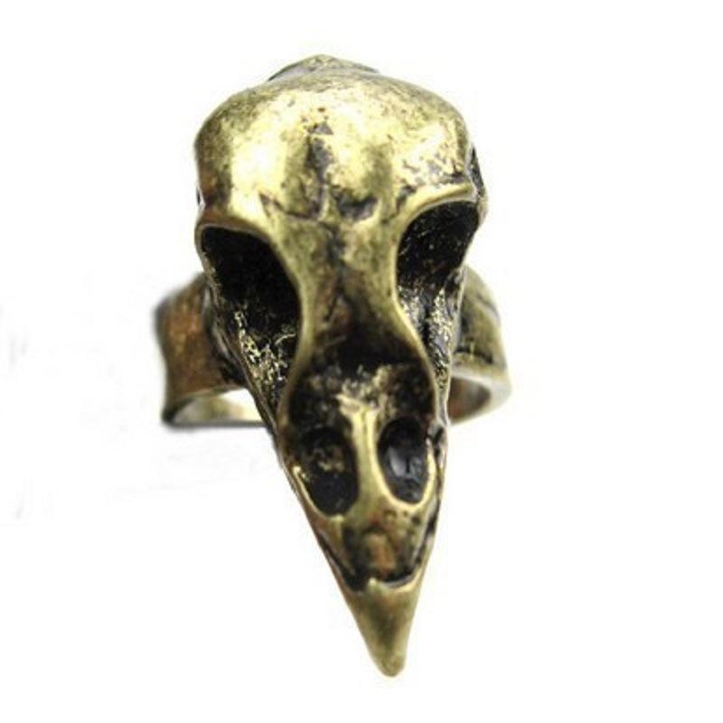 Bague d'ouverture tête d'oiseau homme européenne et américaine Anneau exagéré creux crâne d'oiseau Bijoux punk