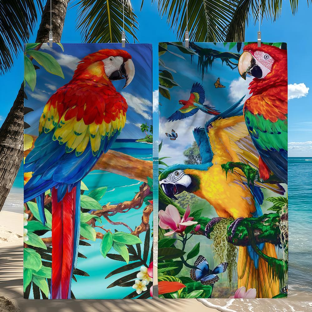 Lang Pattong White Tropical Paradise Parrots & Flowers Towel Quick Drying Beach Towels Are Suitable For Swimming Pools Camping Yoga And The Gym