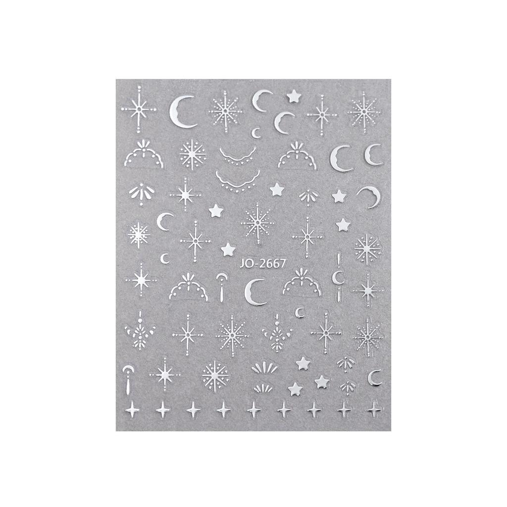Gold & Silver Star and Moon Nail Art Stickers: Trendy Starburst Design