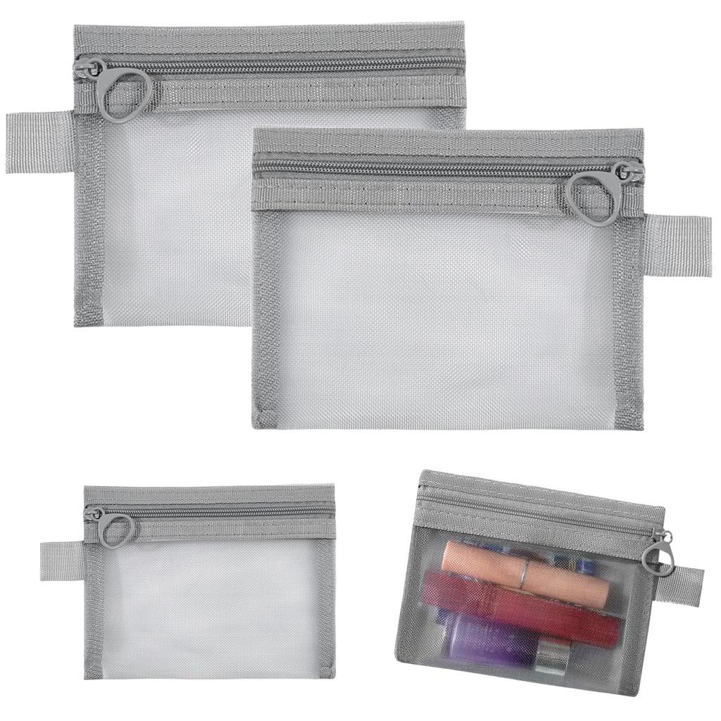 Mesh Cosmetic Pack of Makeup Storage Business Easy Access Pouches, 4, Black/Gray, Medium/Small Sizes, Pouch, Bag, Travel, Trip, Lightweight, Portable,