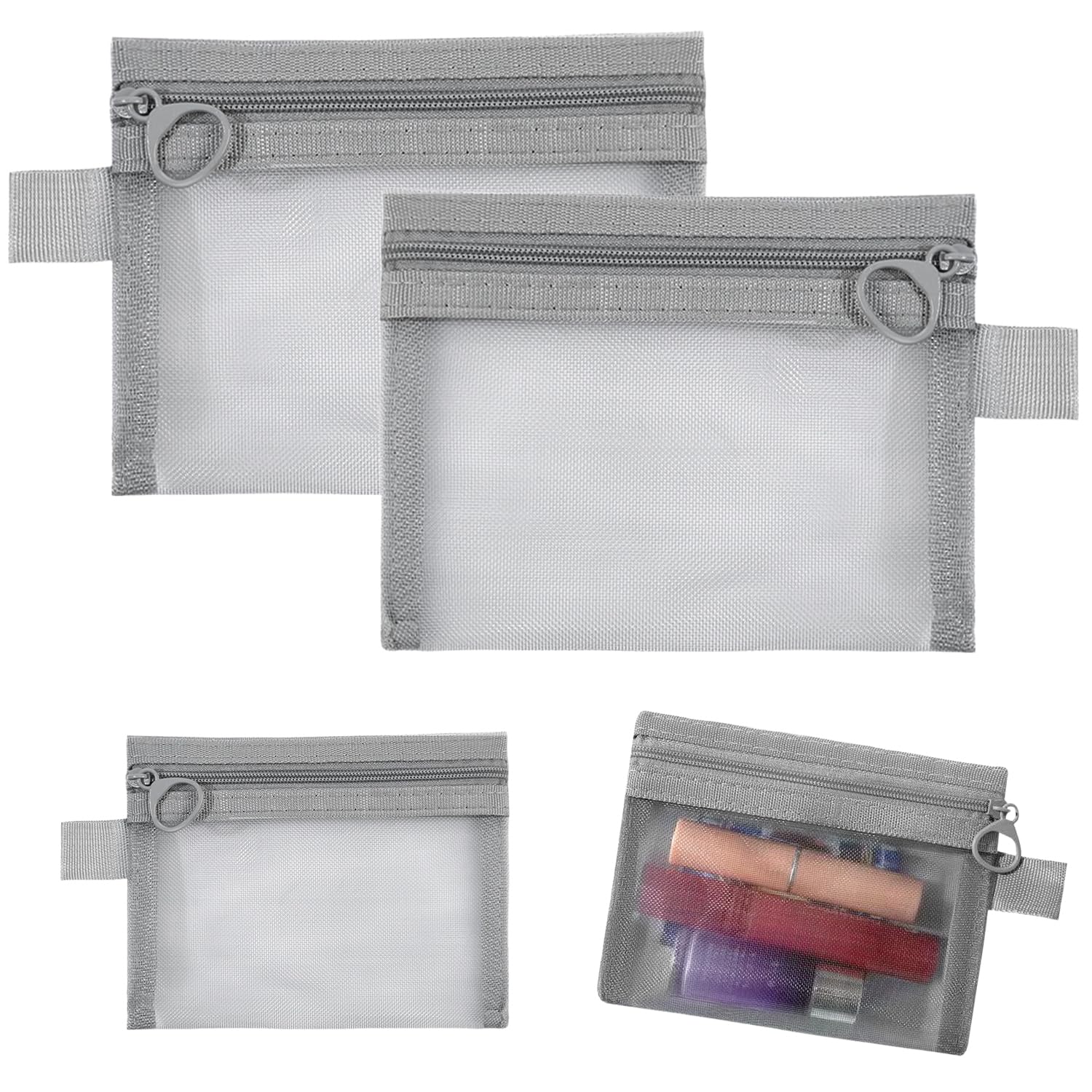 

Mesh Cosmetic Pack of Makeup Storage Business Easy Access Pouches, 4, Black/Gray, Medium/Small Sizes, Pouch, Bag, Travel, Trip, Lightweight, Portable, серый