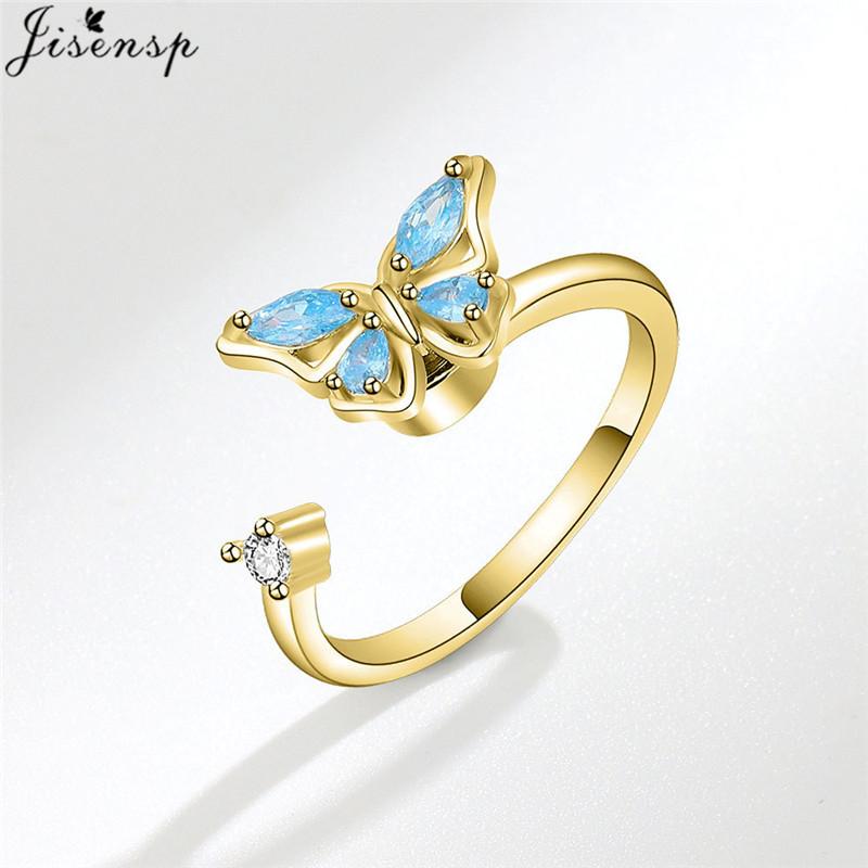 Luxury Anxiety Ring Fidget Spinner Ring for Women Crystal Flower Butterfly Animal Finger Ring Rotate Anti Stress Wedding Jewerly