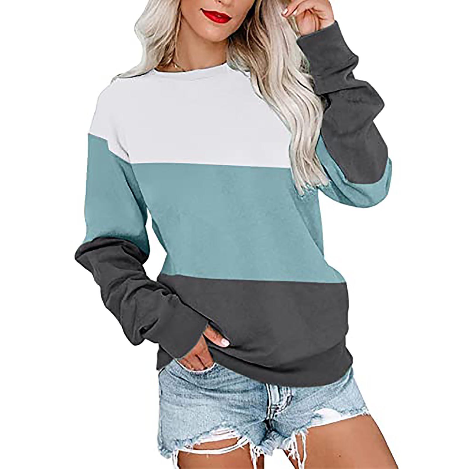 

Женская модная повседневная блузка с длинным рукавом и круглым вырезом, цветной пуловер, топ, блузка M синий