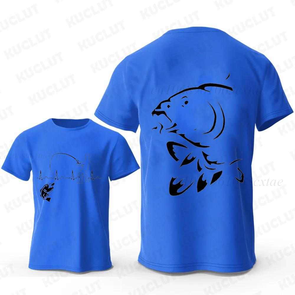Eat Sleep Fishing Heartbeat Unisex T-Shirts Tops Unisex Fisherman Fish T-shirt Short Sleeve Fashion Brand Loose Tee Shirt for Male