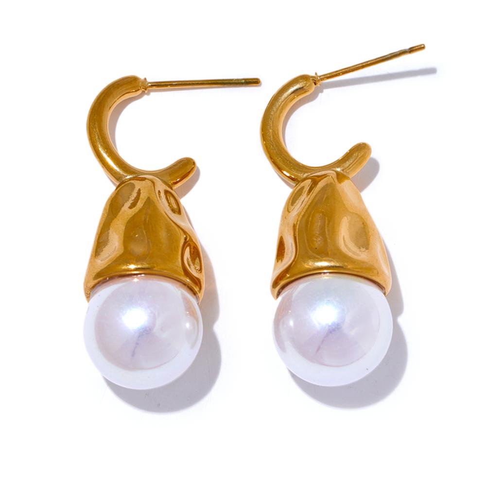 

Yhpup Big Promotion Imitation Pearls Stainless Steel Fashion Geometric Golden Earrings Trendy Chic Korean Jewelry Wholesale