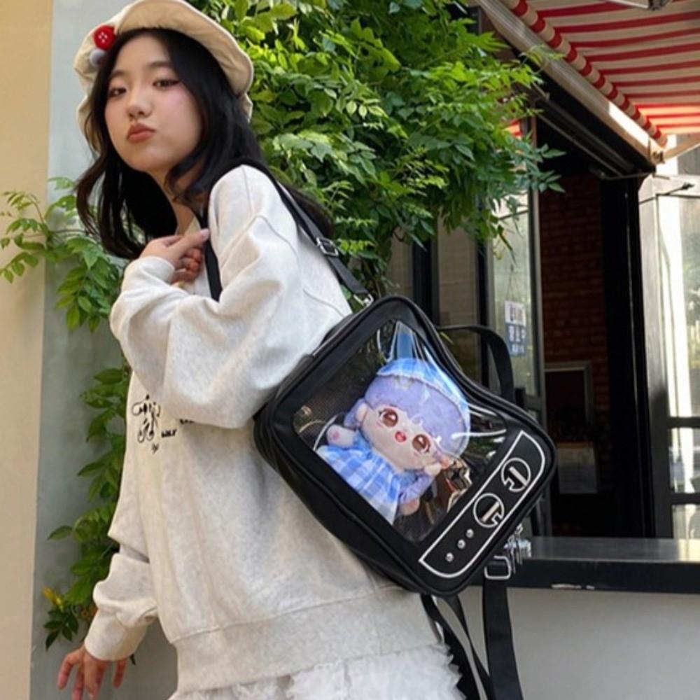 Ulzzang TV Model Backpack PU Shoulder Bag Cute Transparent Layer Ita Bag  Daily