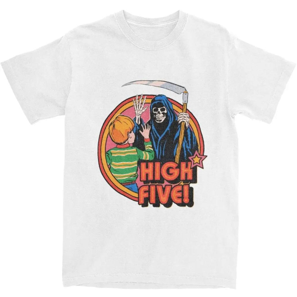 

Юмор Дай пять Смерть Мрачный Жнец Аксессуары Футболка Ностальгия Тьма 70-е 80-е Темное искусство Винтажный ужас Безумная футболка из чистого хлопка XXXXXL белый