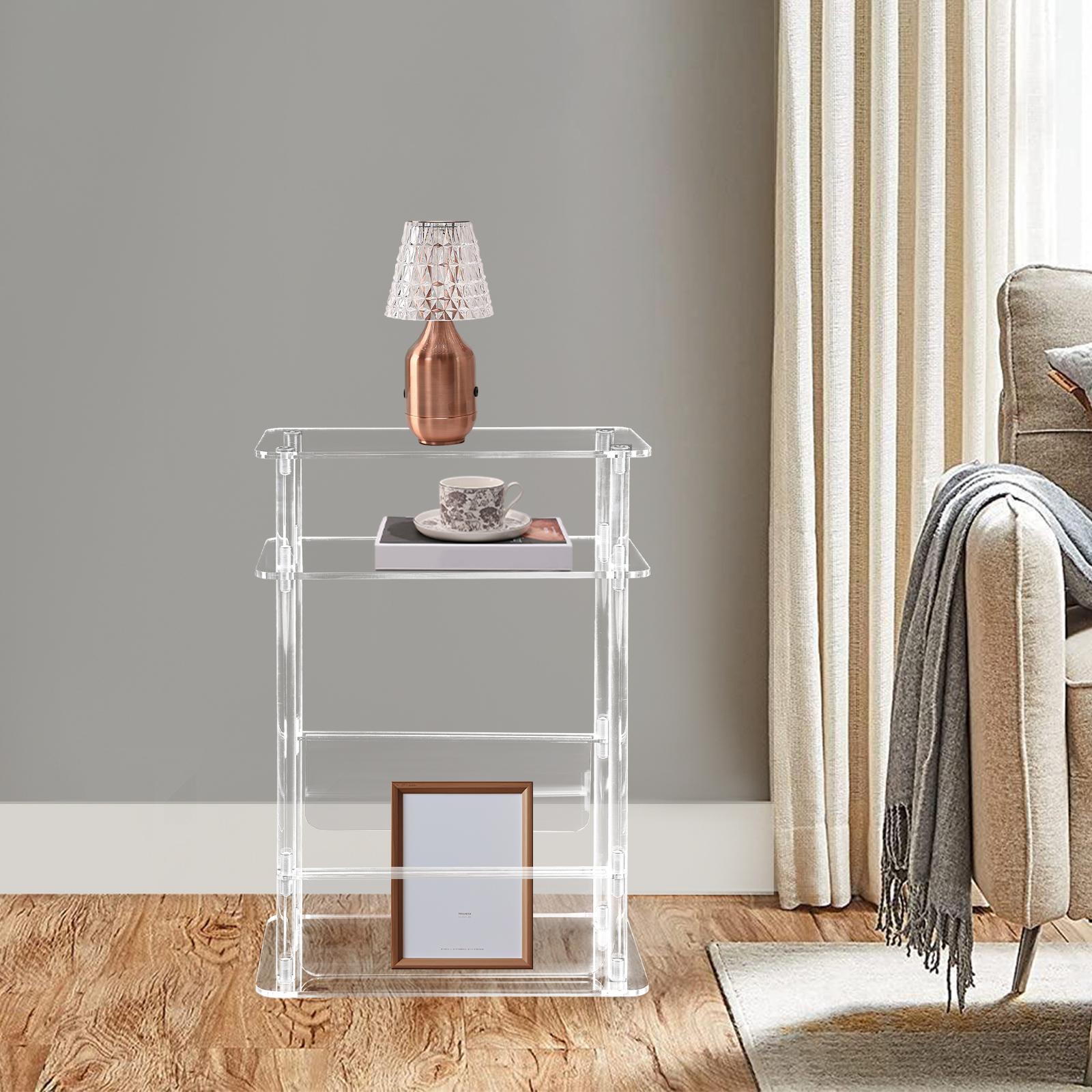 

3 Tier Clear Acrylic Small Side Table,Rectangular Slim Bedside Table with Magazine Holder Floor Standing for Bedroom,Bathroom чистий
