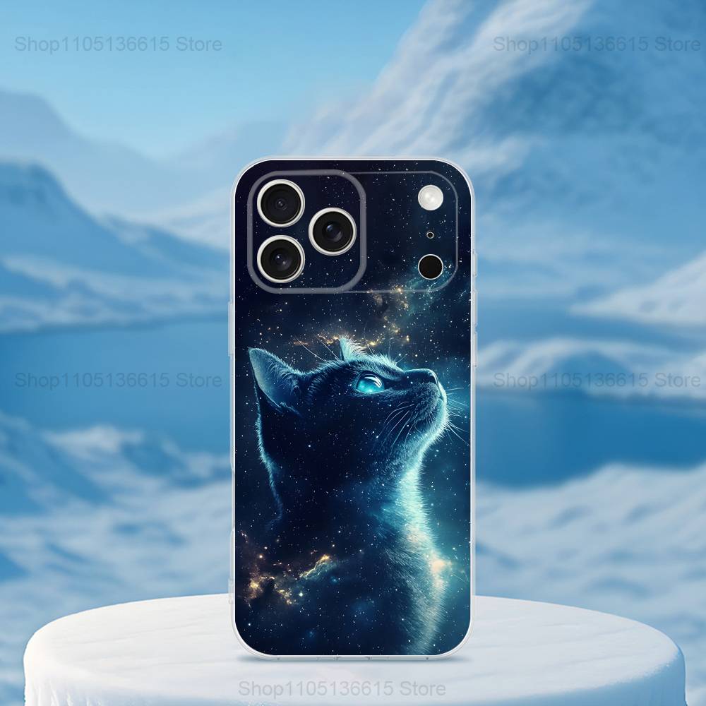 Phantasy Cat Painting Art Phone Case For iPhone 16,15,14,13,12,11,17 Pro,Max,Plus,X,XS,XR,SE,Mini Transparent Soft Cover