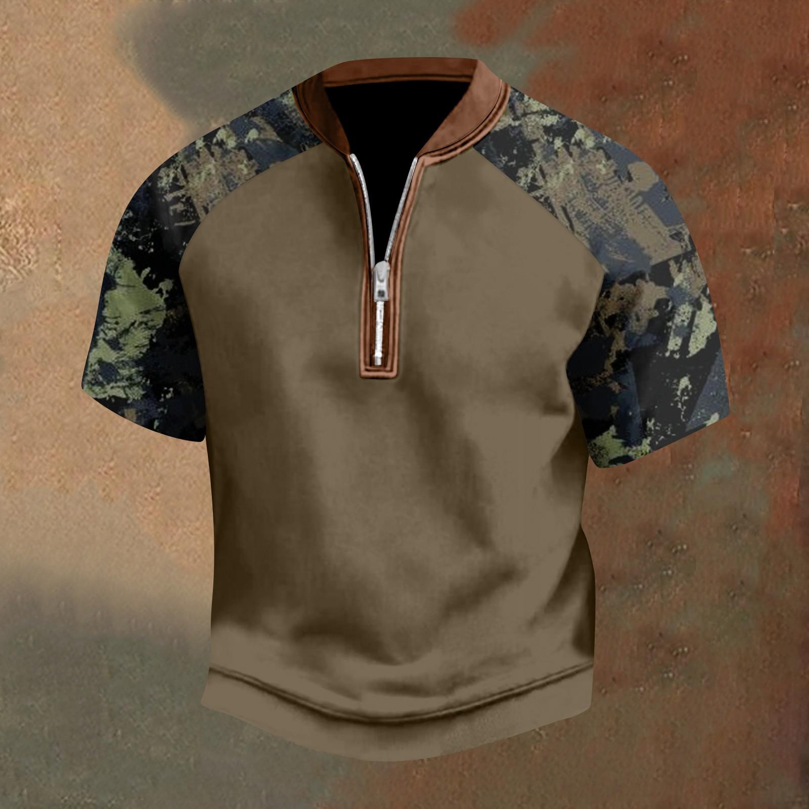 

Мужская повседневная футболка с застежкой-молнией на половину длины и короткими рукавами XXXL тёмно-синий