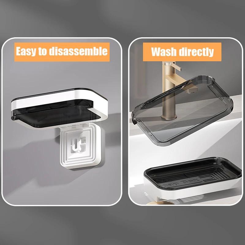 Wall Mounted Double Layer Soap Box Bathroom Soap Rack Punch-Free Bathroom Rack Drawer Draining Holder Sponge Storage Box