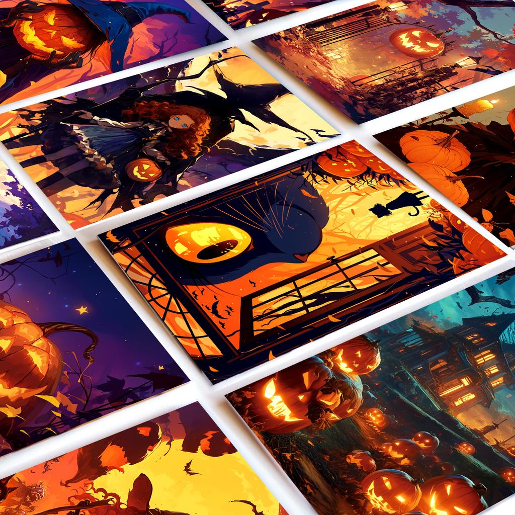 50 Halloween-Themed Jack-O-Lanterns, Witch Wall Cards, Background Decoration, Holiday Gift Cards For Children
