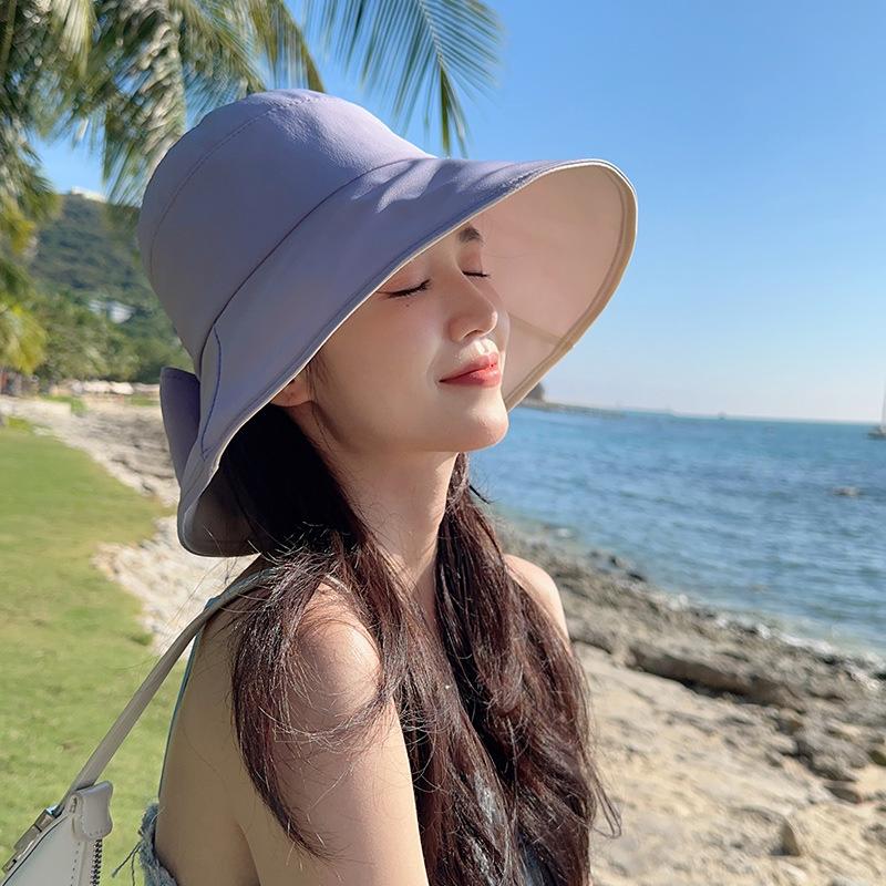Bucket hat versatile casual sun hat women's big eaves to cover the face and show the face small sun protection UV protection sun hat