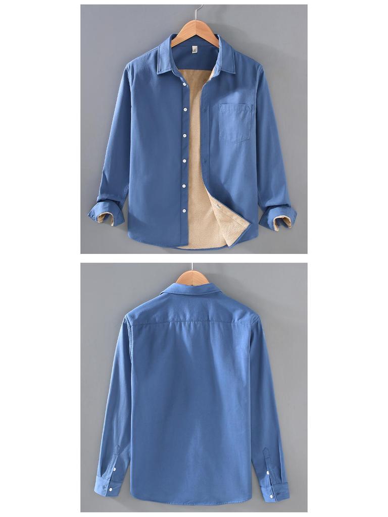 Men's Winter Cotton Velvet-Lined Warm Square Collar Shirt Jacket