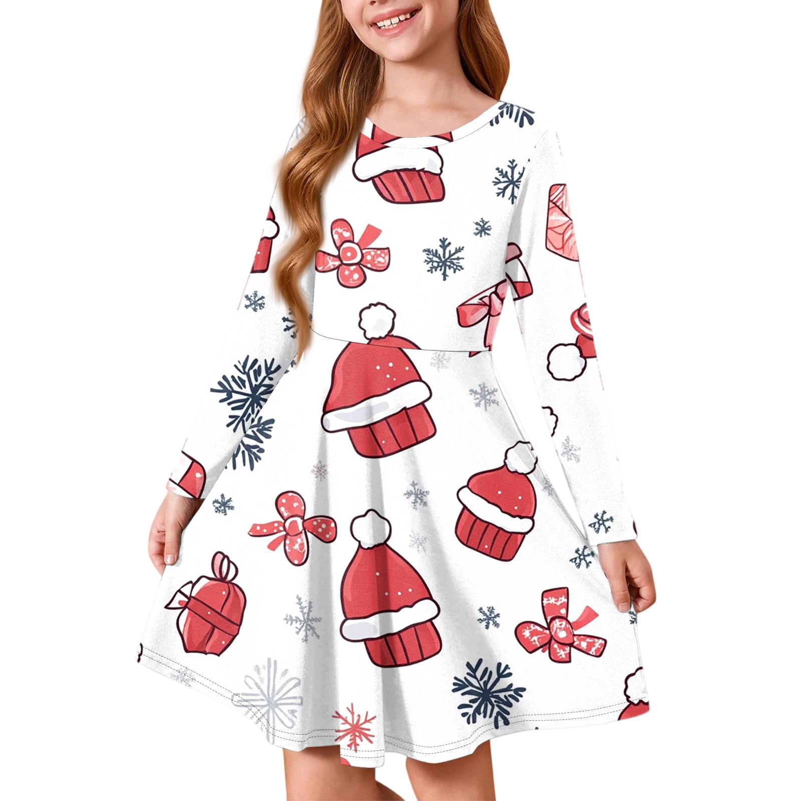 

Girls Princess Dress - Long Sleeve A-Line T-Shirt Dress Christmas Day 160