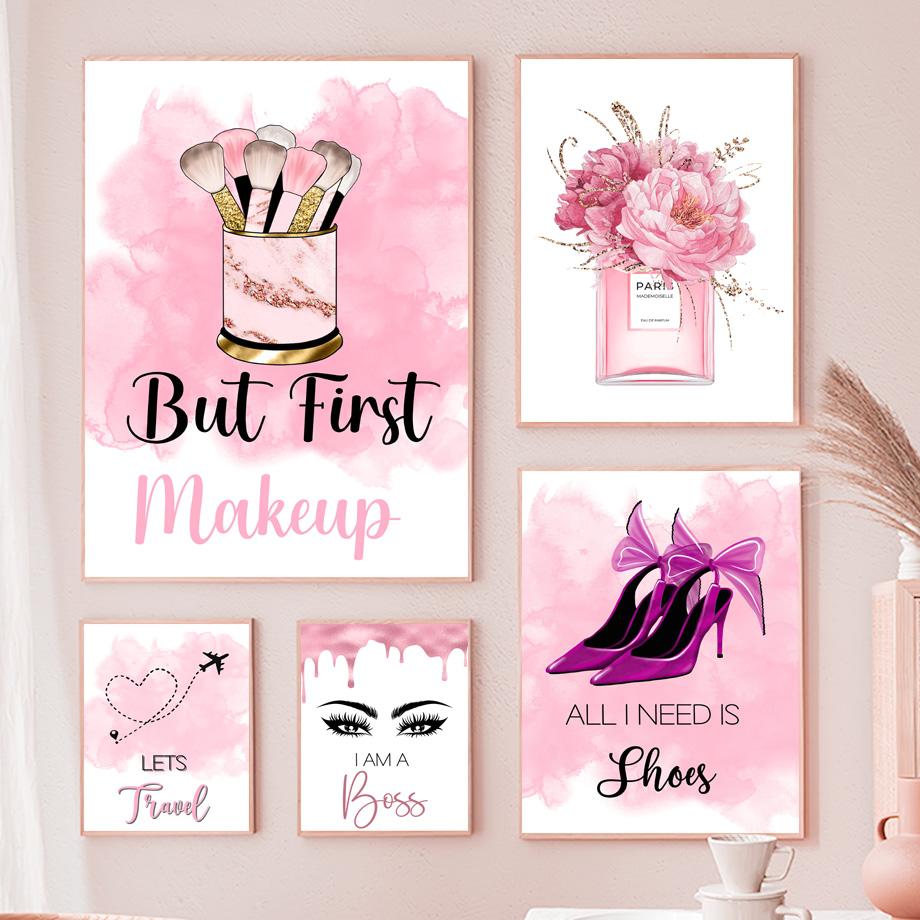 Makeup Brushes Perfume Eyebrows Eyelashes Wall Art Canvas Painting Nordic Posters And Prints Wall Pictures For Living Room Decor