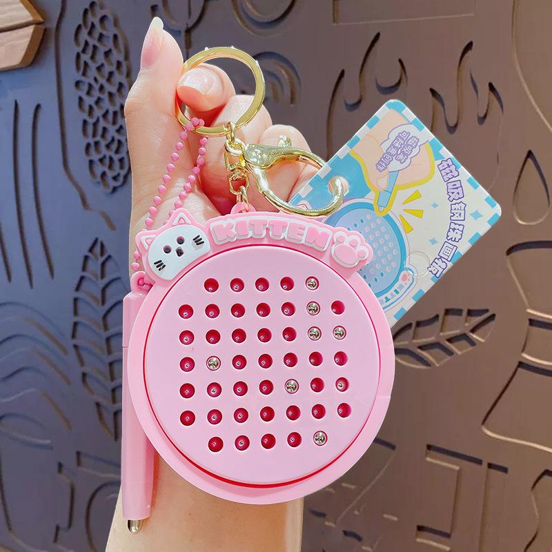 Cartoon Magnetic Bead Drawing Board Keychain Fun Stress Relief Toy Bag Pendant Gift