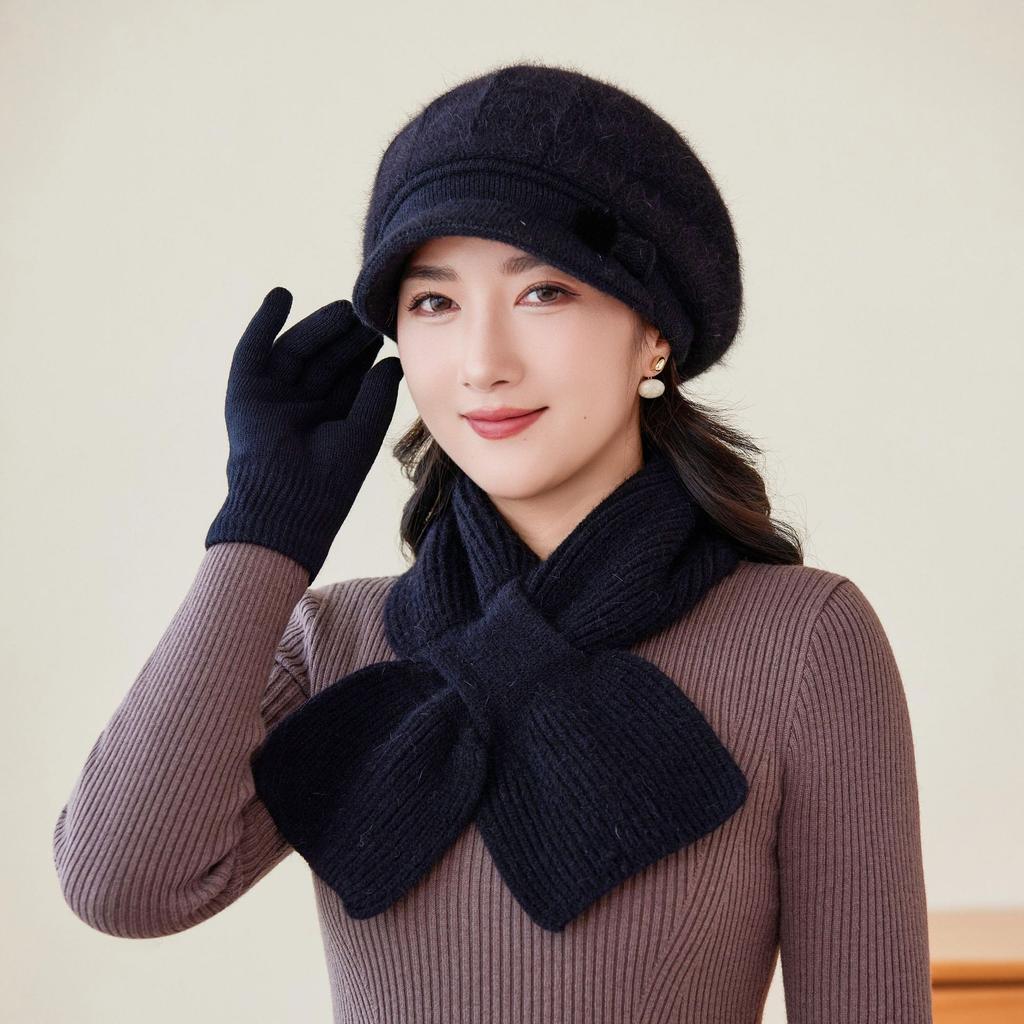 Autumn and Winter Middle Aged and Elderly Mother's Hat Rabbit Plush Woolen Hat Old Lady Duck Tongue Lady Plus Velvet Warm Knitted Hat