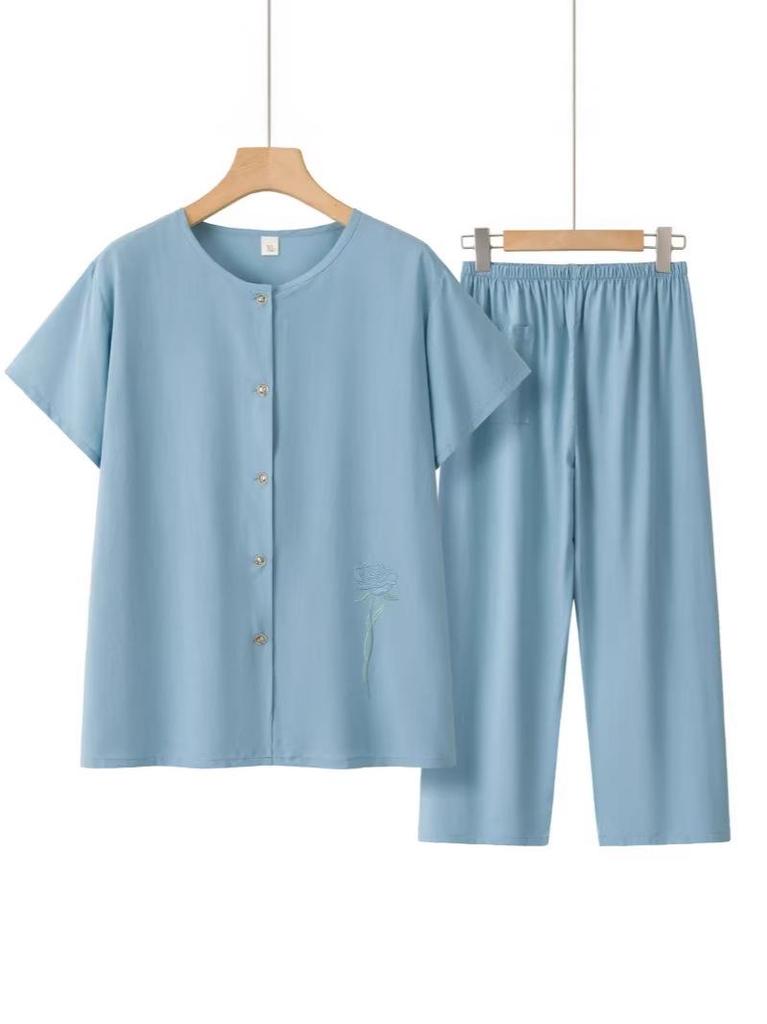 Granny Short Sleeve Summer Suit - Casual Two-Piece Set for Middle-Aged & Elderly Women
