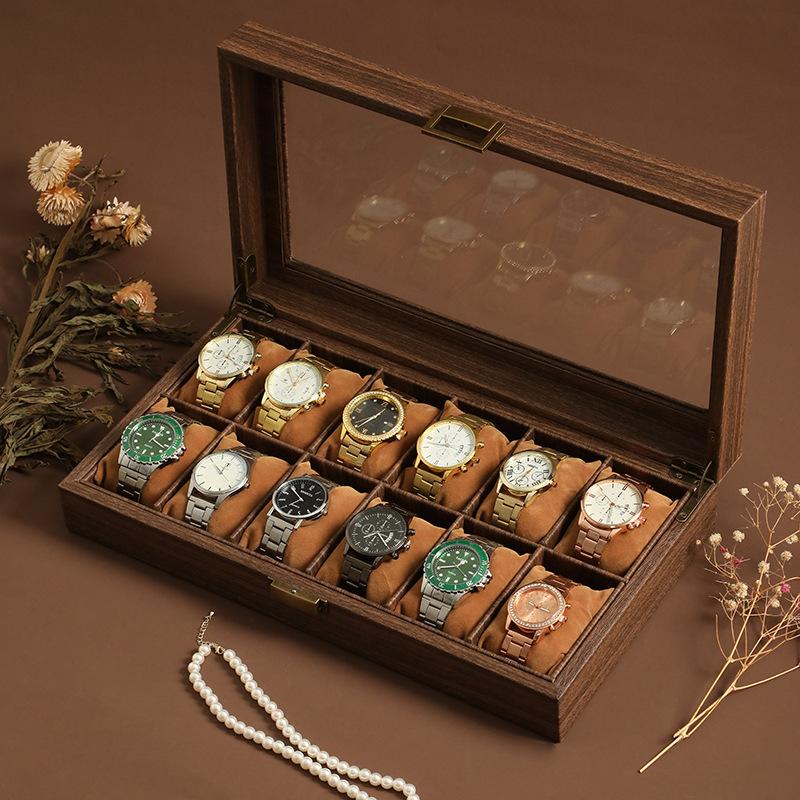 2025 New Style Retro Imitation Wood Grain Leather Watch Box Creative Chinese Style Watch Storage Case Gift Box