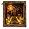Handmade Halloween Room Decorations DIY Shadow Box Night Light Kit, 8.5 Inch Wooden Frame LED Craft Set with Fall Home Decor Projects Luminous Stones