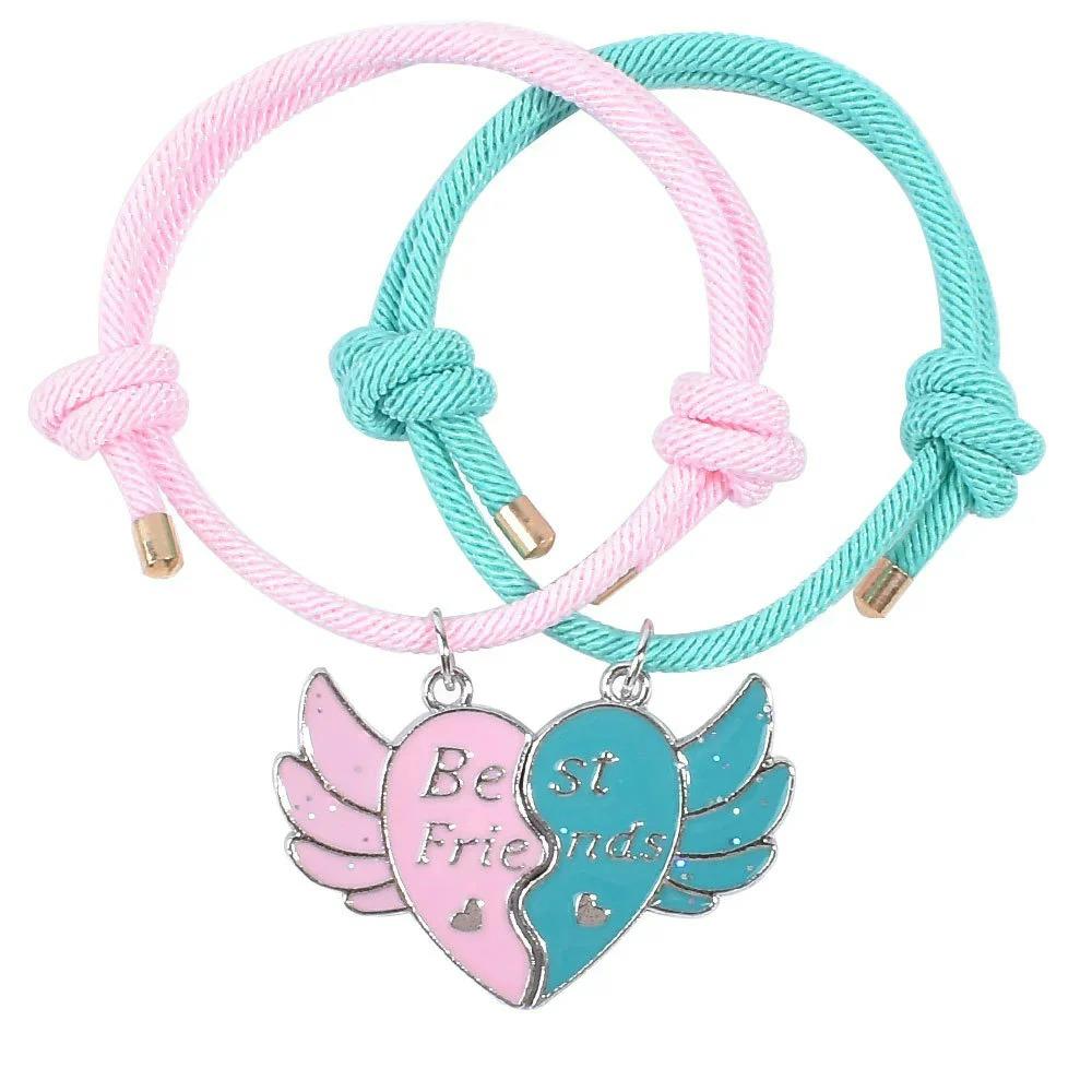 2Pcs Heart-shaped Stitching Bracelet Magnet Pendant BFF Friendship Handmade Weaved Jewelry Birthday Gifts for Kids Women 2026