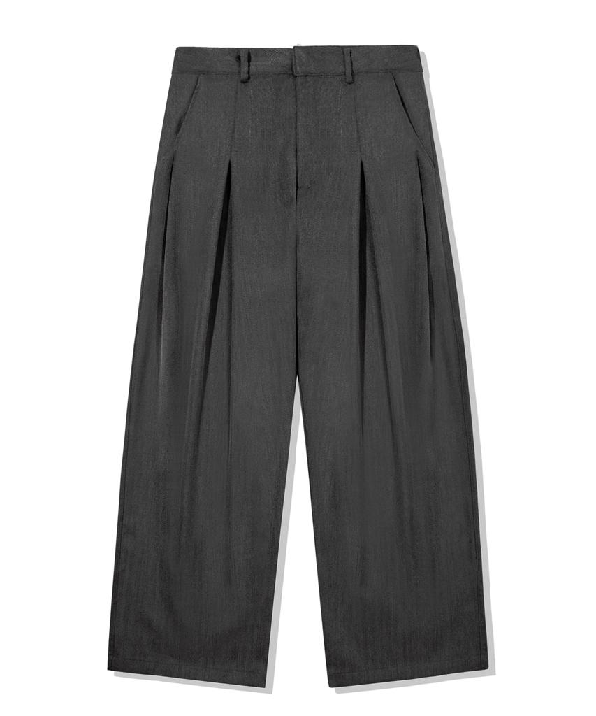 TRILLION Wool-Like Inverted Tuck Herringbone Wide Pants (Gray)