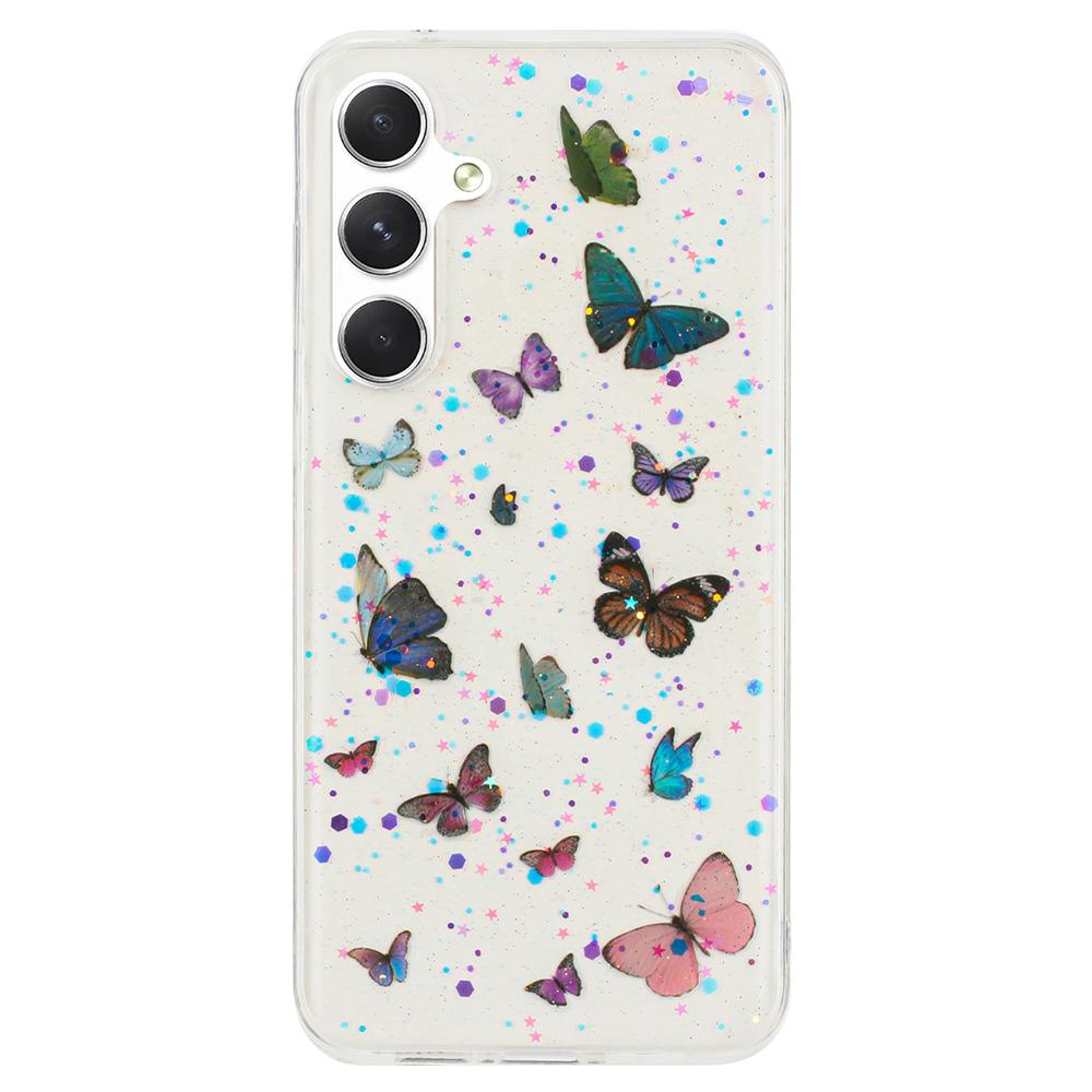 

For Samsung Galaxy S23 FE Case Anti Drop TPU Phone Back Cover Epoxy Glitter Butterfly Blue