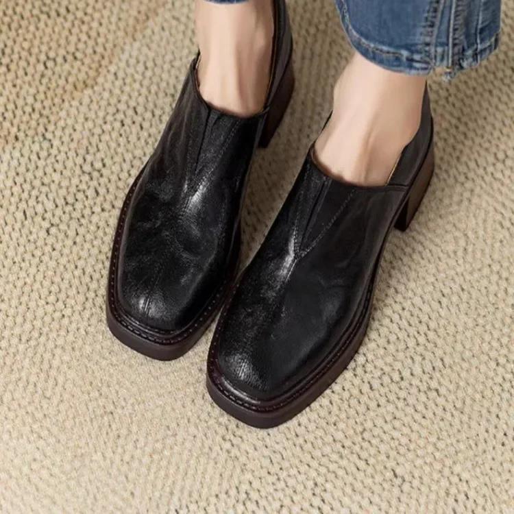 Fashion Women's Shoes Wedge Chunky Soft PU Leather Heels Fashion Square Toe Casual Slip-on Shoes for Women Comfort Office Mules Shoes