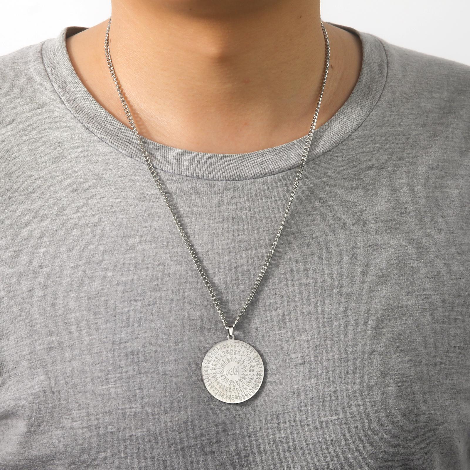 

Джешаян Кулон с Именем Аллаха Ожерелье для Мужчин Арабская Каллиграфия Нержавеющая Сталь Религиозный Амулет Счастливые Украшения Подарок