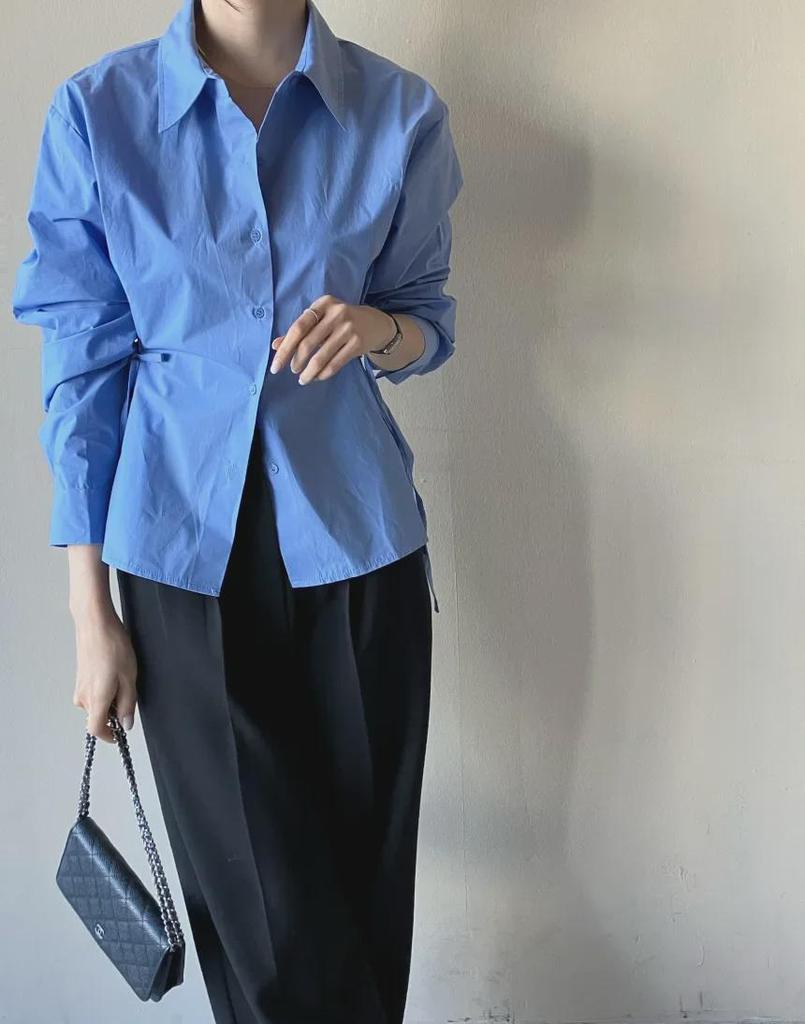 Spring 2024 Korean Loose-Fit Strap Long-Sleeve Shirt for Women - Trendy and Versatile