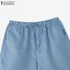 ZANZEA Womens Casual Drawstring Waist Summer Stripe Short Pants