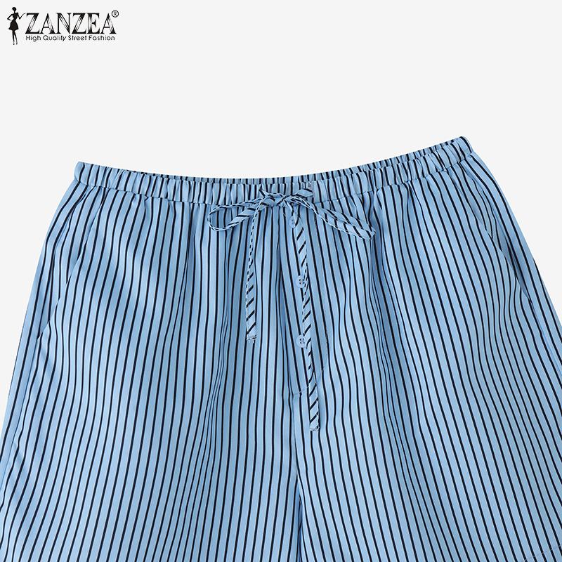 ZANZEA Womens Casual Drawstring Waist Summer Stripe Short Pants