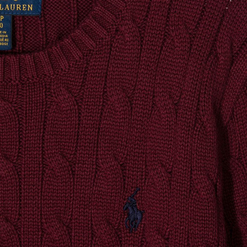 Polo Ralph Lauren Genser Barn SS23 Ensfarget Kabelstrikk Rund Hals Burgunder Barnegenser 323702674-021